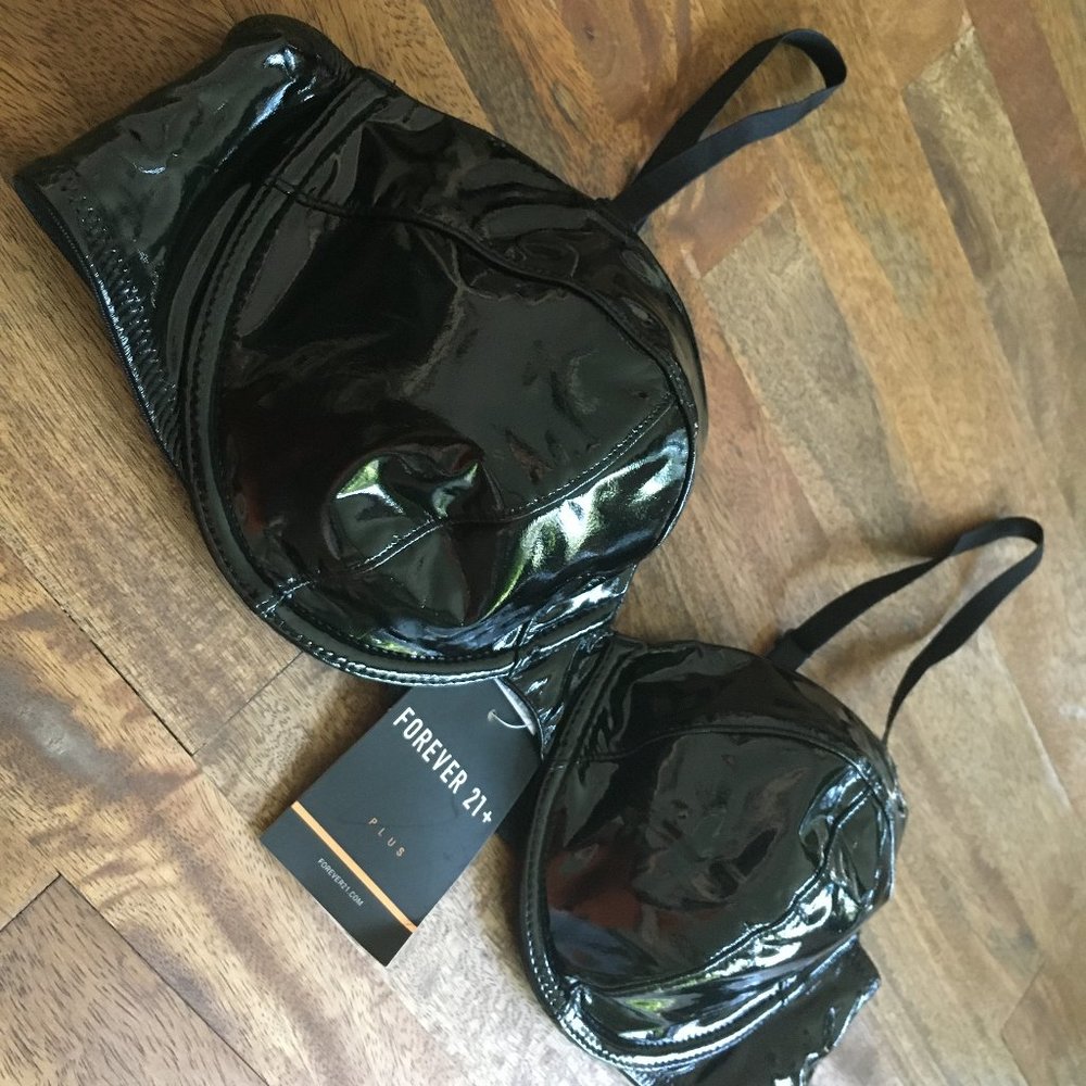 Faux patent leather black convertible bra